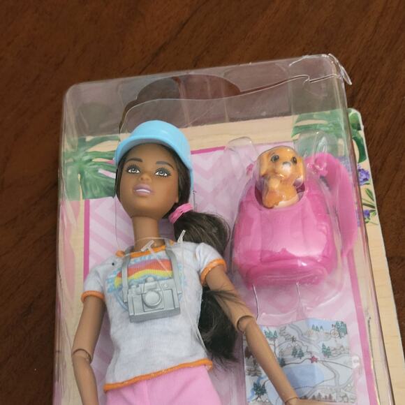 Barbie Hiking Doll Brunette with Puppy & 9 Accessories Including Backpack New - Picture 2 of 15
